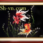 桃の花の刺繍絵　＝おしどり10＝SHVN - 1026 - 45cm x 55cm (2)